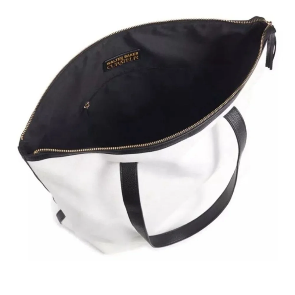 Walter Baker Tote Bag White & Black Carly Weekender Bag Shoulder Straps NWT (2)